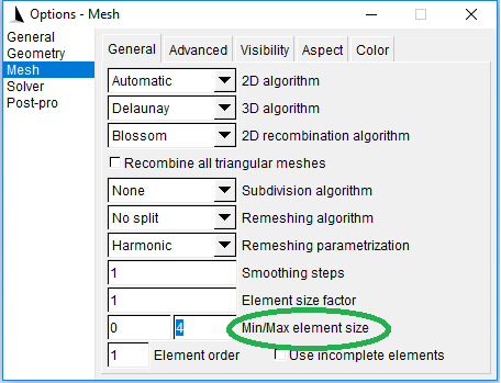 Element size setting in GMSH