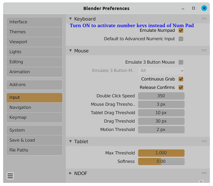 Blender Input Preferences