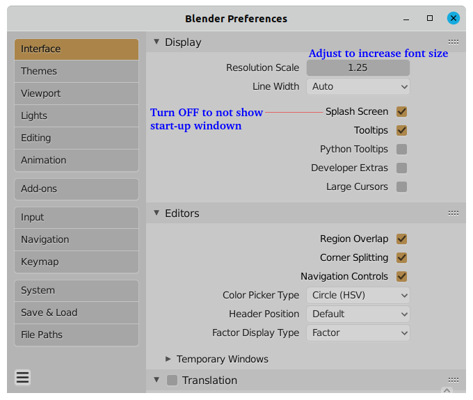 Blender General Preferences