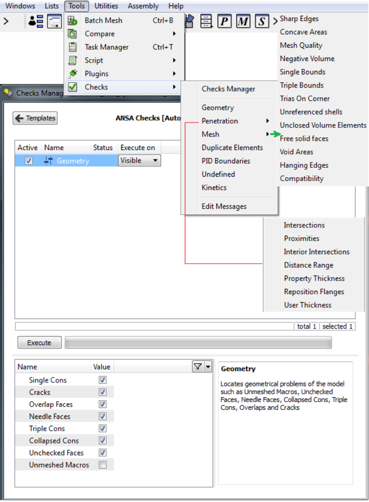 ANSA Geometry Check Options