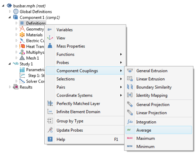 COMSOL Global Definitions Coupling