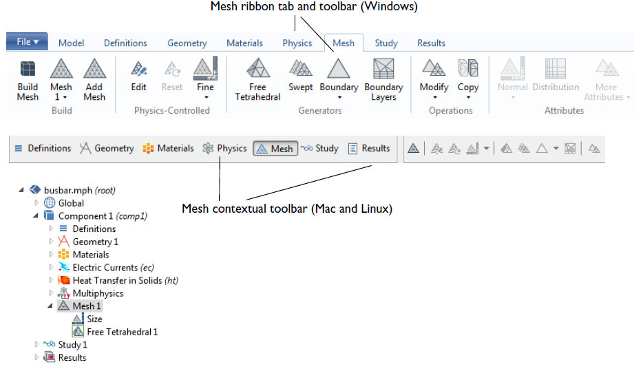 COMSOL Mesh Toolbar