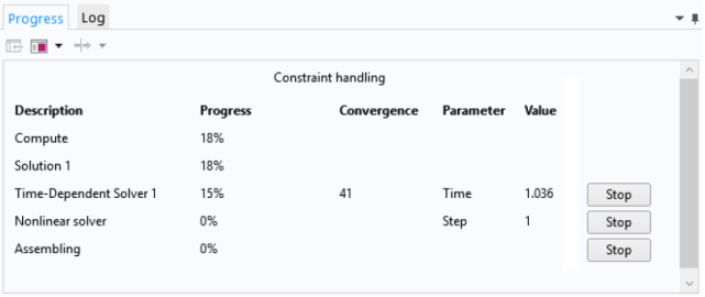 COMSOL Solver Log