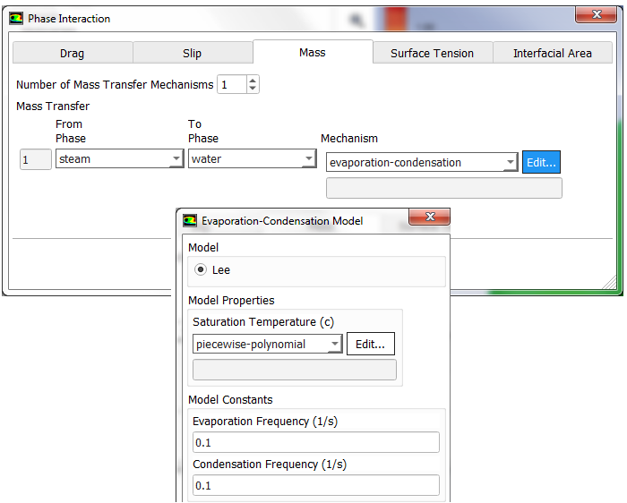 Setting for Evaporation-Condensation Modeling