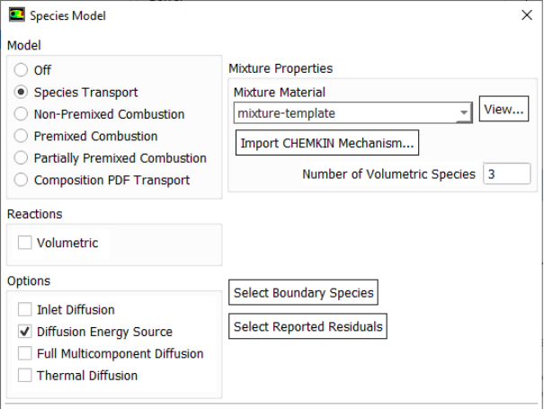 FLUENT Species Transport Options - Basic