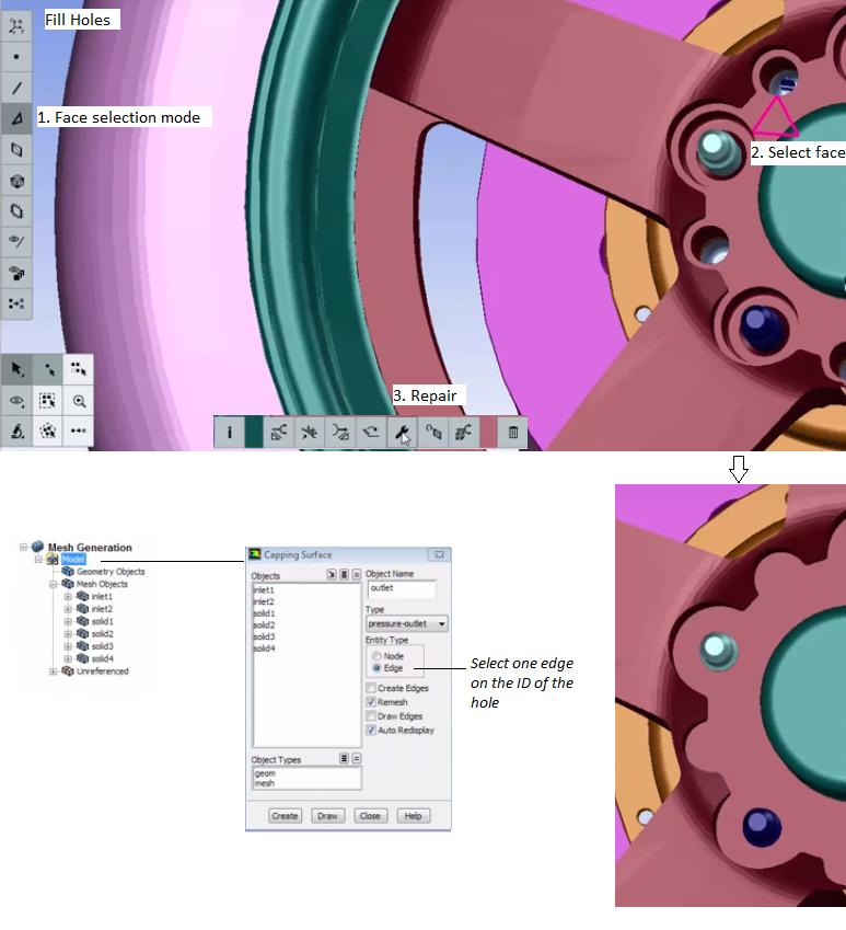 FLUENT Mesher example of hole repair