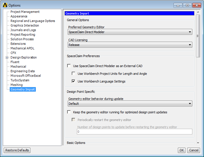 Geometry import setting