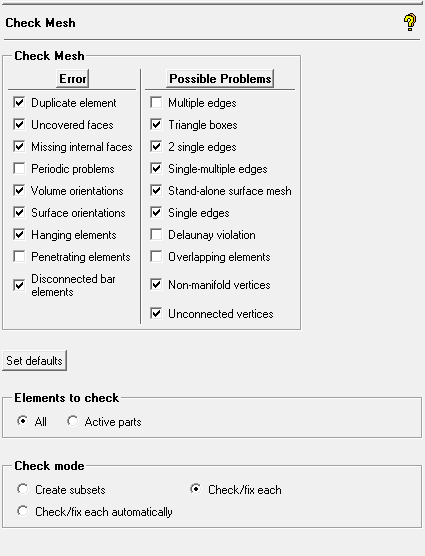 CFD Mesh Check Parameters