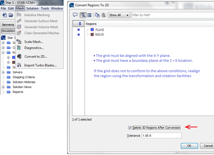 STAR-CCM+ 3D to 2D Mesh Conversion