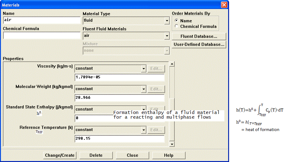 Material Properties - Reacting and Multiphase flows