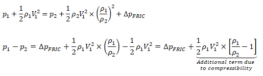 Isothermal  pressure drop in a Pipe including compressibility