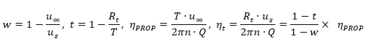 propulsive efficiency, wake fraction, thrust deduction factor