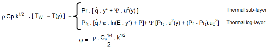 Wall functions for temperature - heat flux calculation