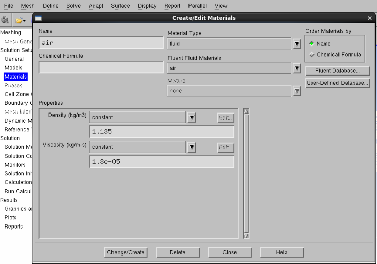 Material properties in Fluent