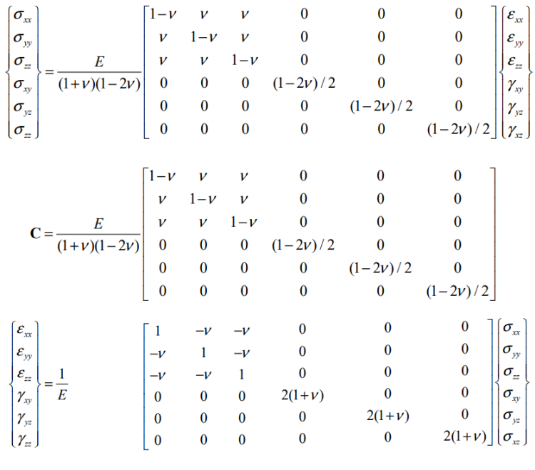 Stress-strain formula in matrix form