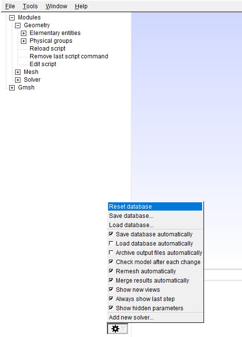 Reset Database in GMSH