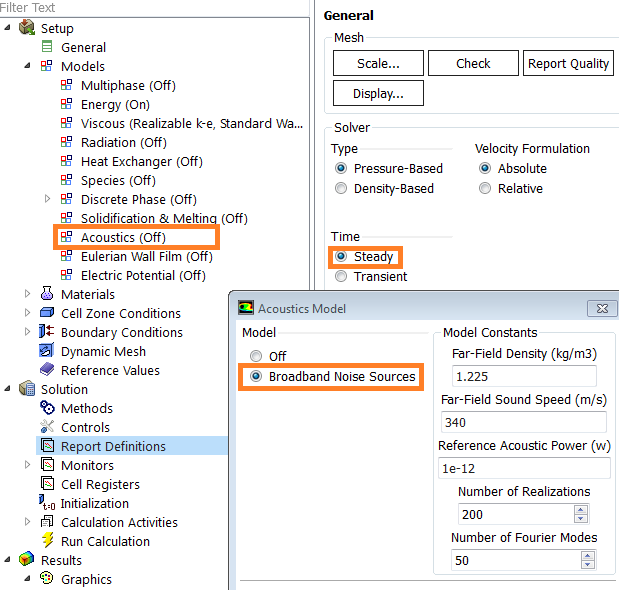 Broadband noise model in FLUENT