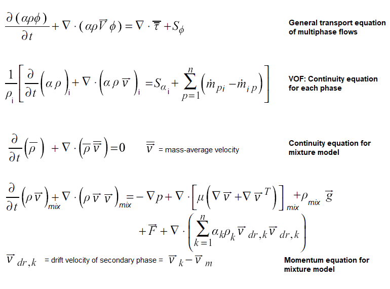 Governing equations of multi-phase flow models