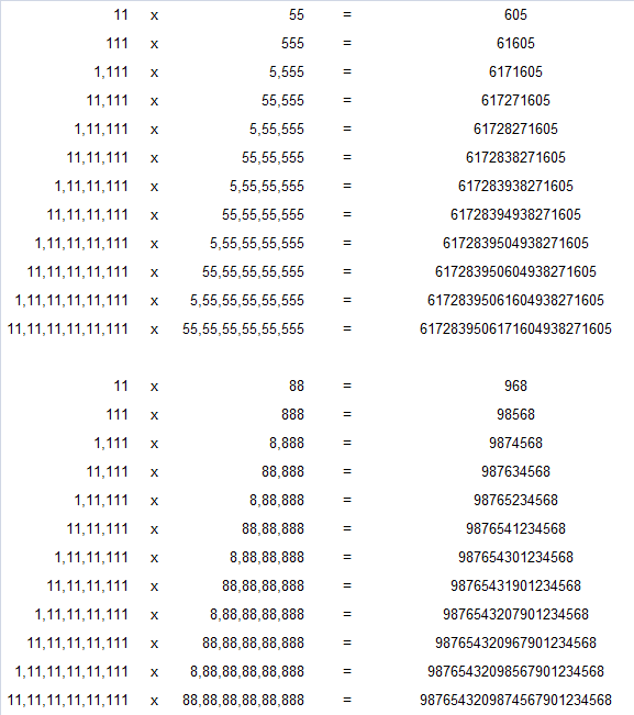 mutliplicationOnesFivesEights