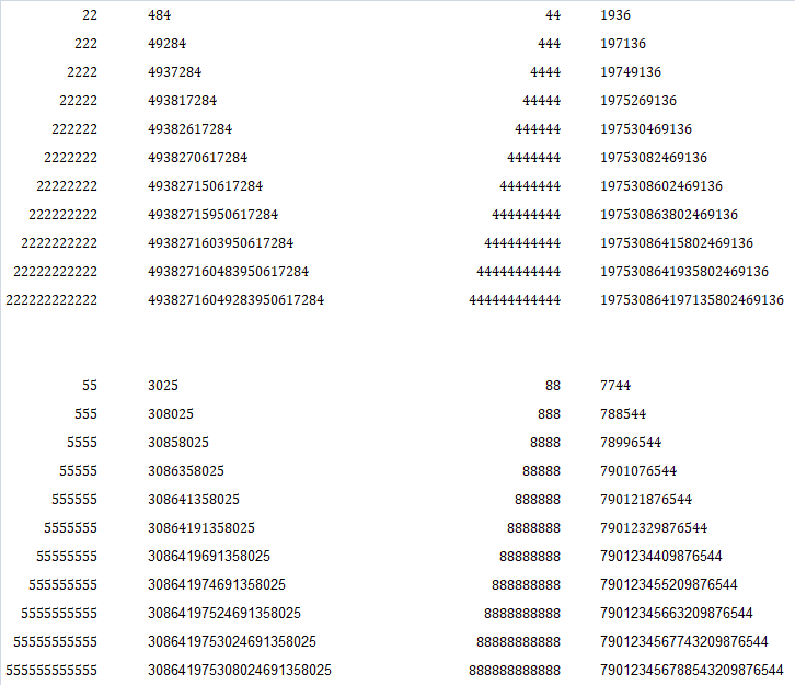 square of larger numbers