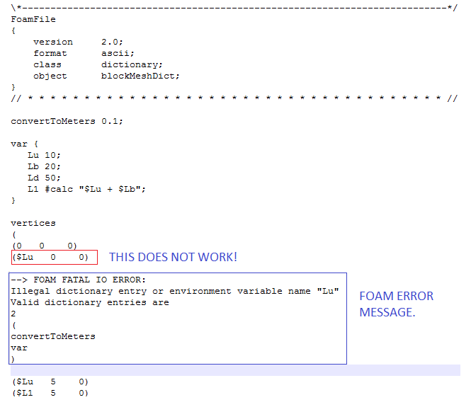 example of parametric blockMeshDict