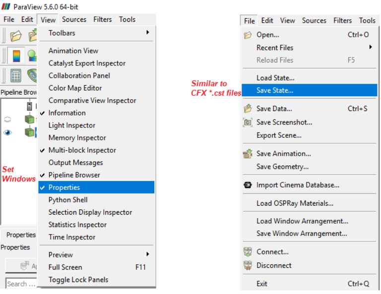 ParaView windows and states