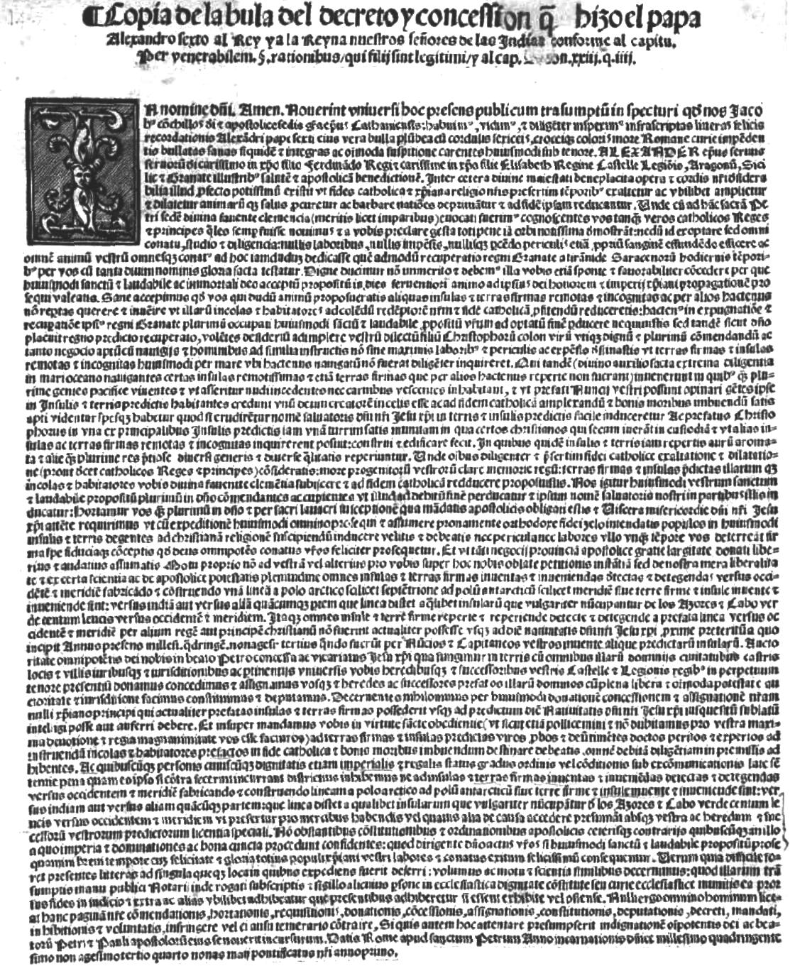 Bull-Inter-Caetera Doctrine of Discovery - Pope Alexander VI